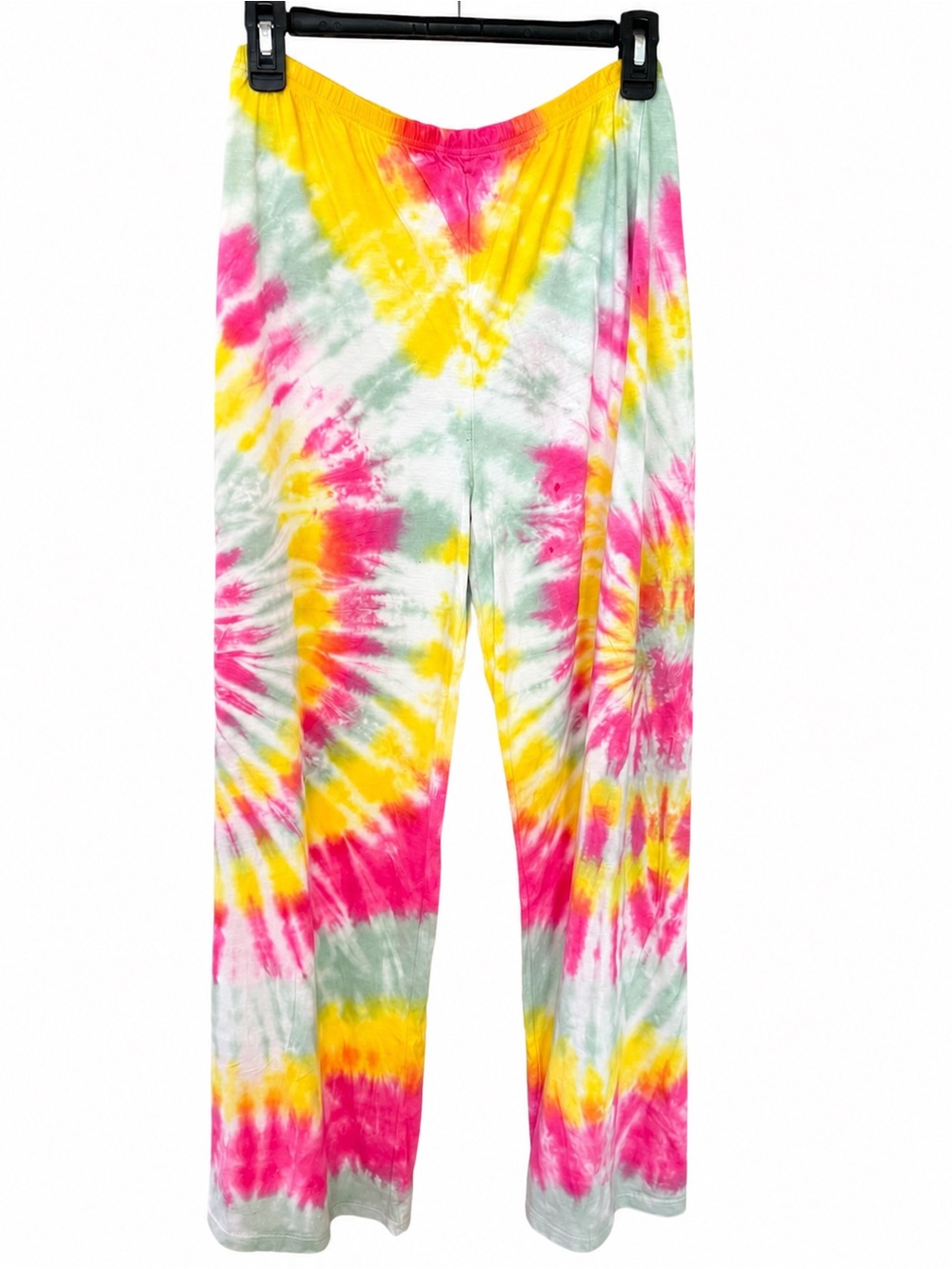Tie-Dye Size 2XL Wide Leg Lounge Pants - Pink, Yellow & Mint
